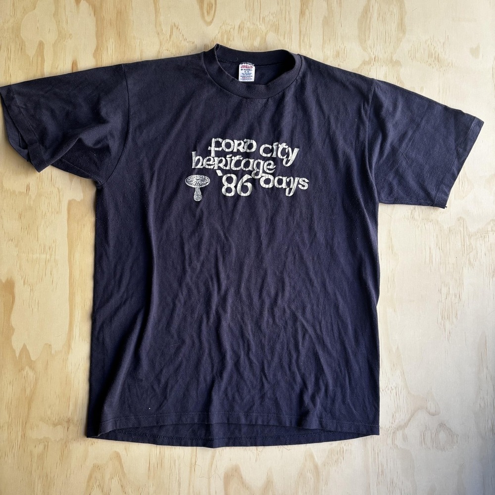 Vintage 80s Ford City Heritage '86 Days Shirt Mens XL Blue Jerzees Tee T-Shirt‎